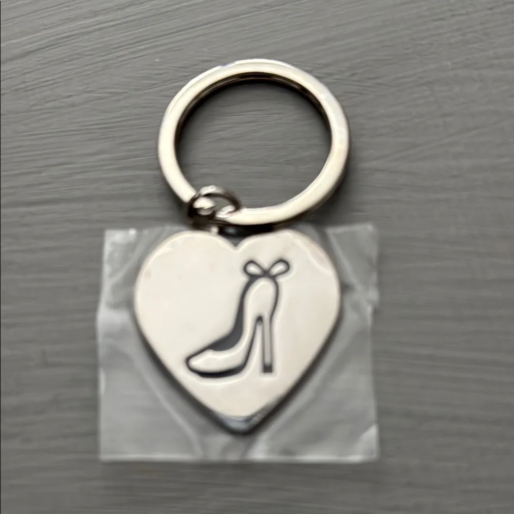 New Double-Sided Heart-Shaped Silver Keychain with Shoe Design